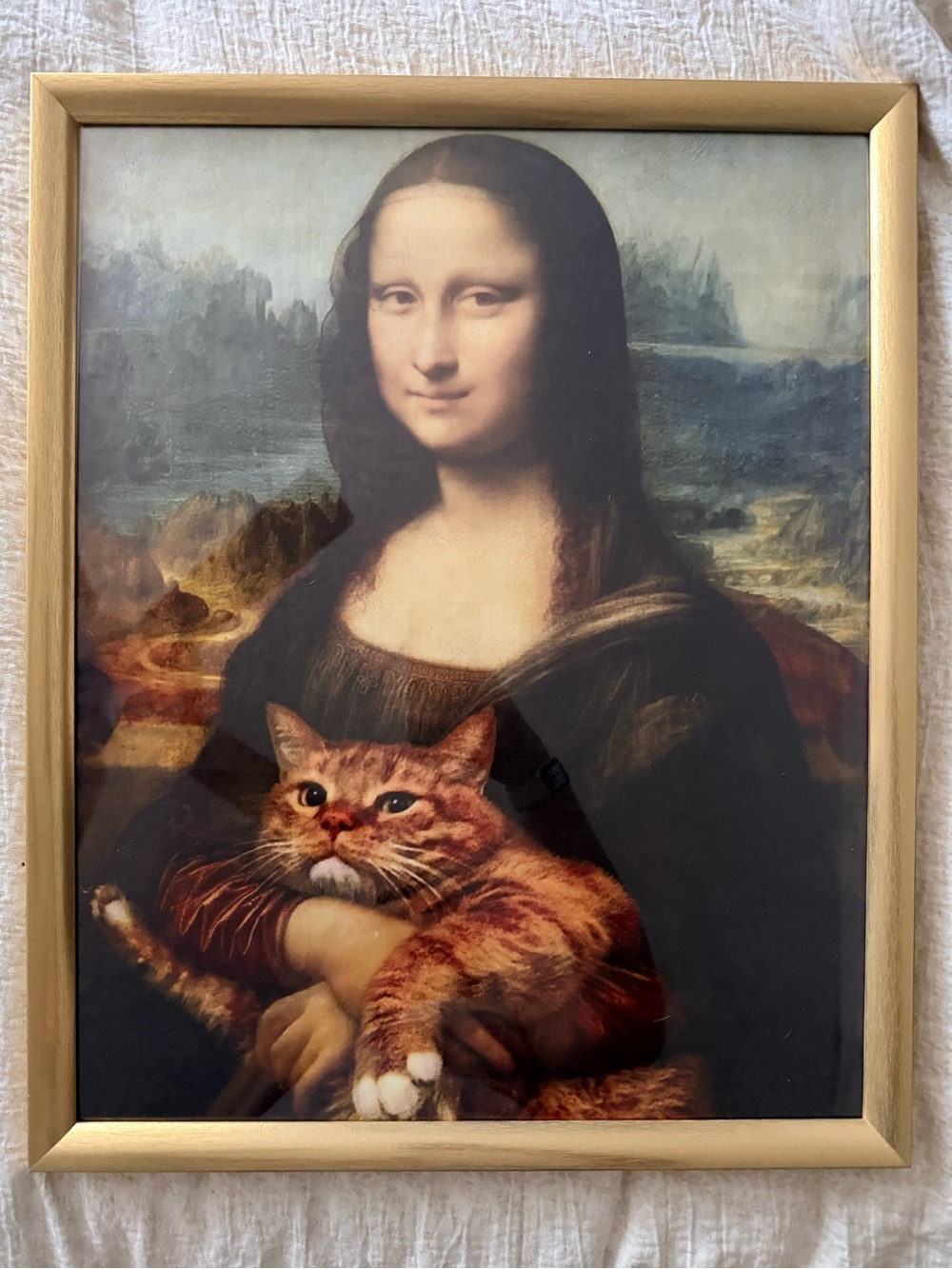 Mona Lisa with Orange Tabby Cat Framed Wall Art